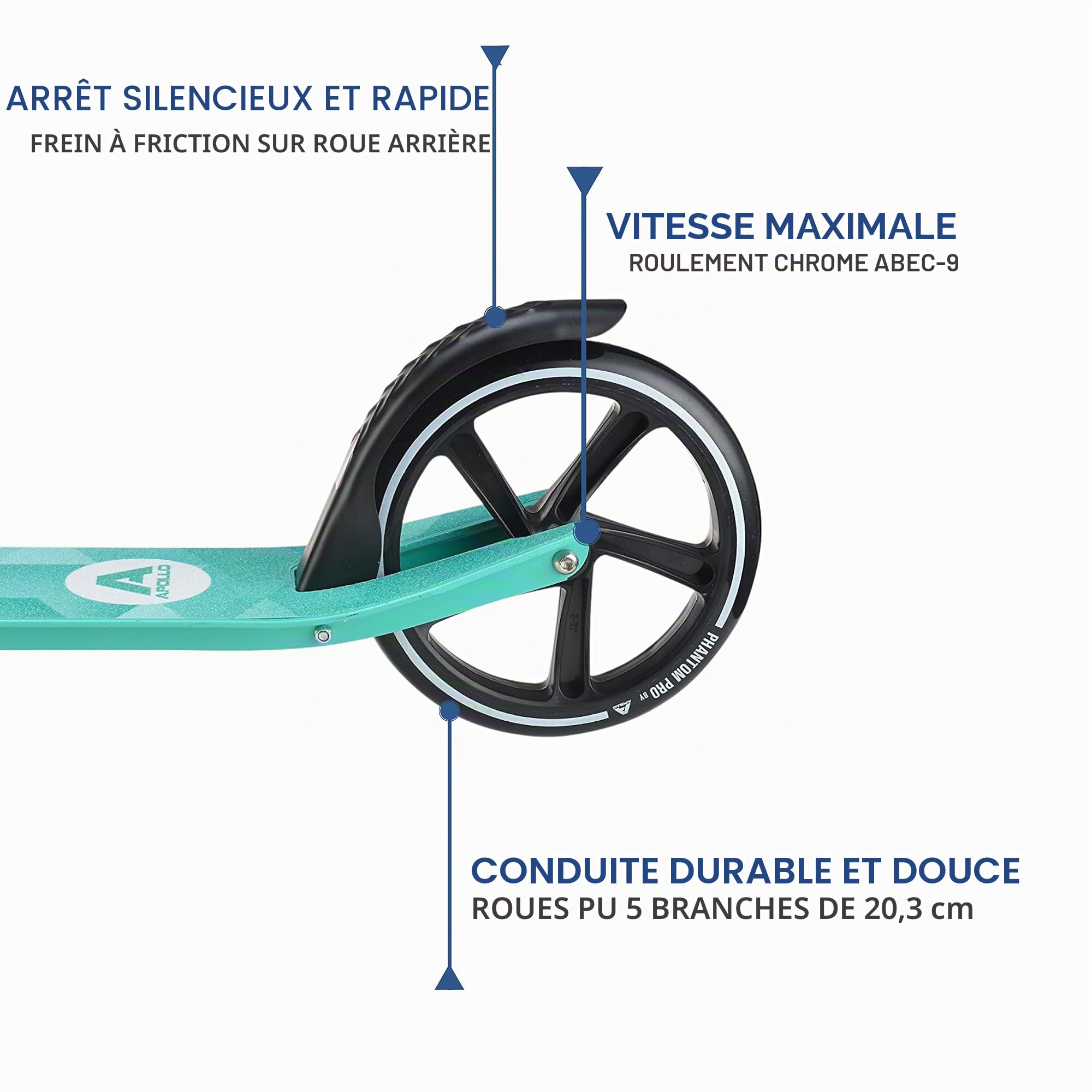 Apollo Trotinette Freestyle Phantom Pro, 200mm | Roues XXL, De Ville, City Scooter Pliable, Hauteur Ajustable, Adultes et Enfants
