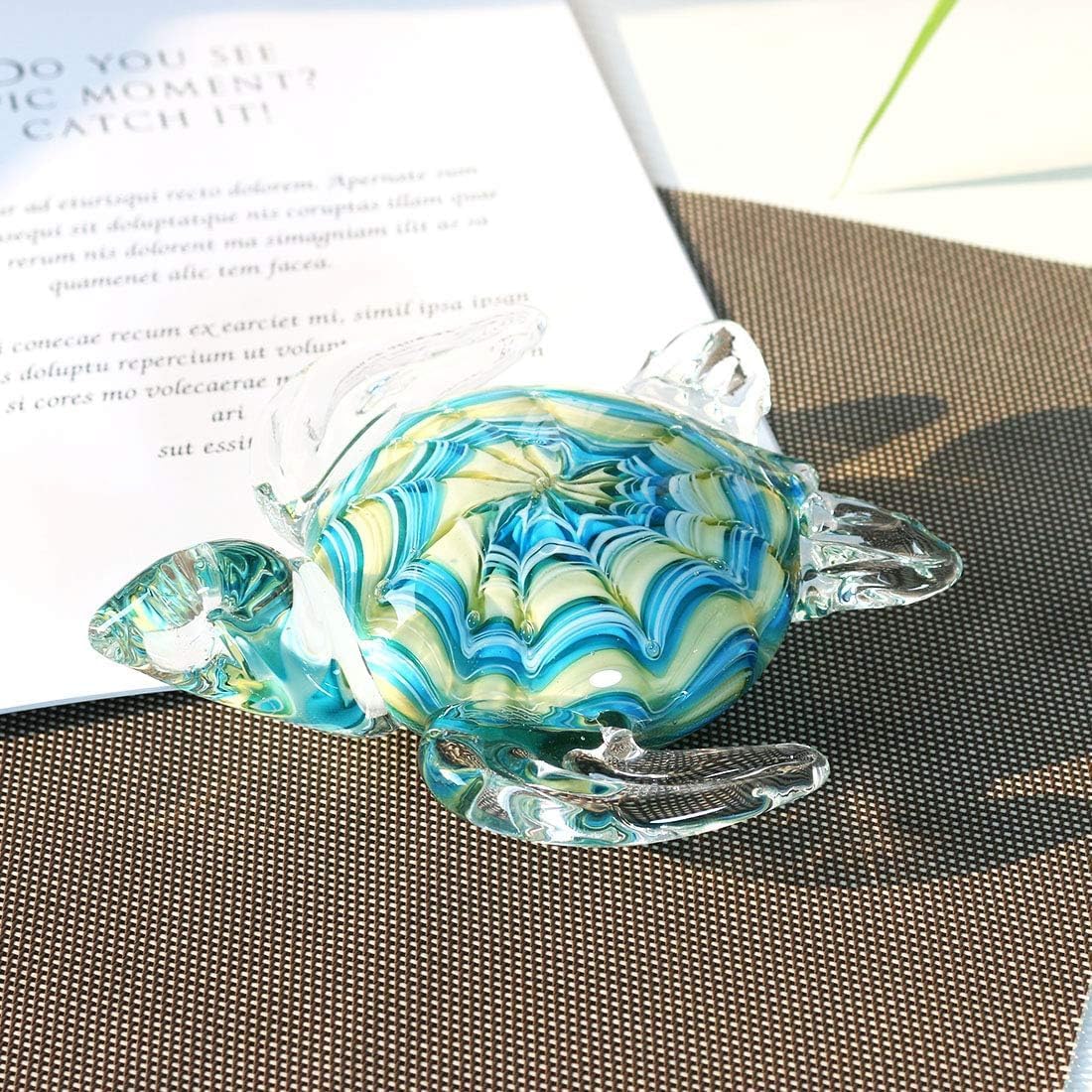 HDCRYSTALGIFTS Statuetta ornamentale in vetro soffiato a forma di tartaruga marina, ornamenti marini in vetro fatti a mano per soggiorno interno
