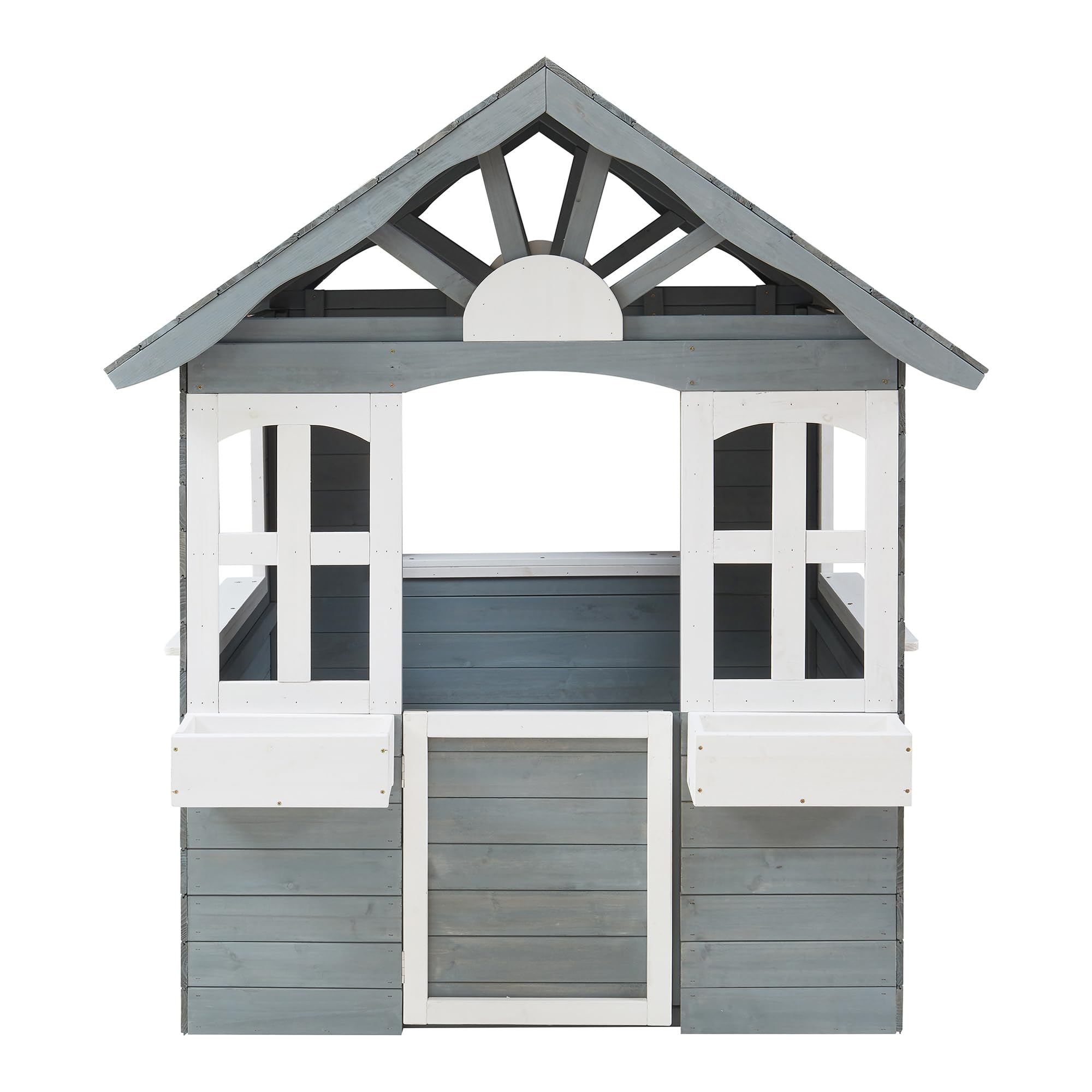 casa.pro Casa de Juegos Vesa con Jardineras Casita para Niños con Ventanas y Puerta Casa de Madera para Exterior y Jardín de Madera de Abeto 138 x 120