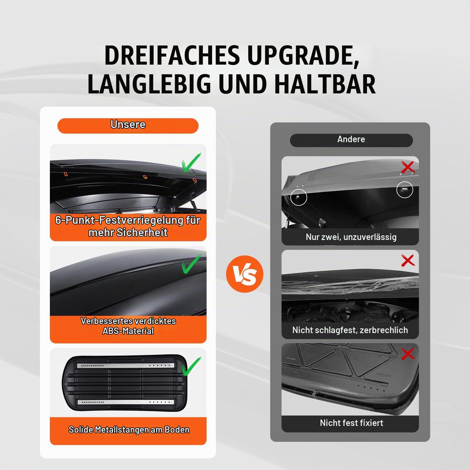 VEVOR Auto Dachbox Dachkoffer Aufbewahrungsbox 220 L, ABS-Hartschalen Dachgepäckträger Aufbewahrungsbox mit beidseitiger Öffnung und 2 verstärkten Gurten, Gepäckaufbewahrungsbox für SUVs Schwarz