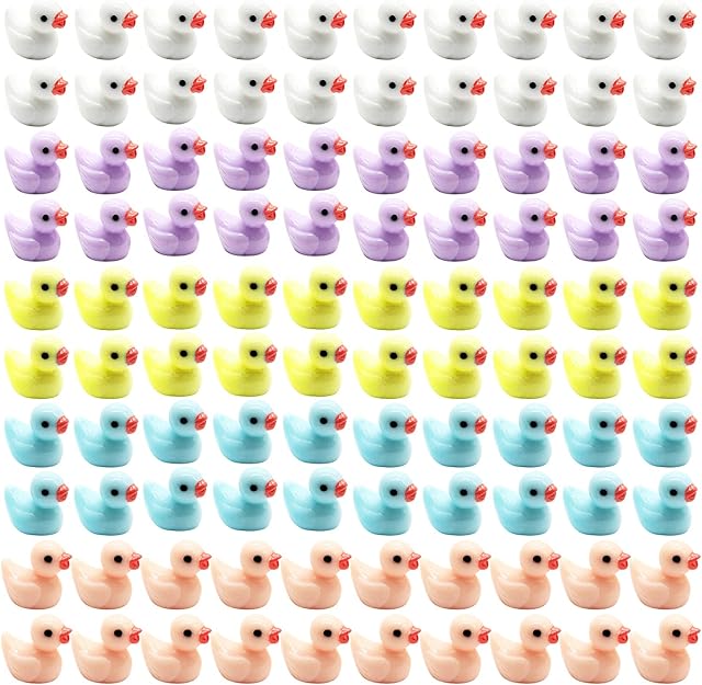 LotCow 100 Pcs Mini Resin Slime Charms Duck Miniature Duck Figures Micro Fairy Garden Landscape Aquarium Dollhouse Ornament for Christmas Accessories