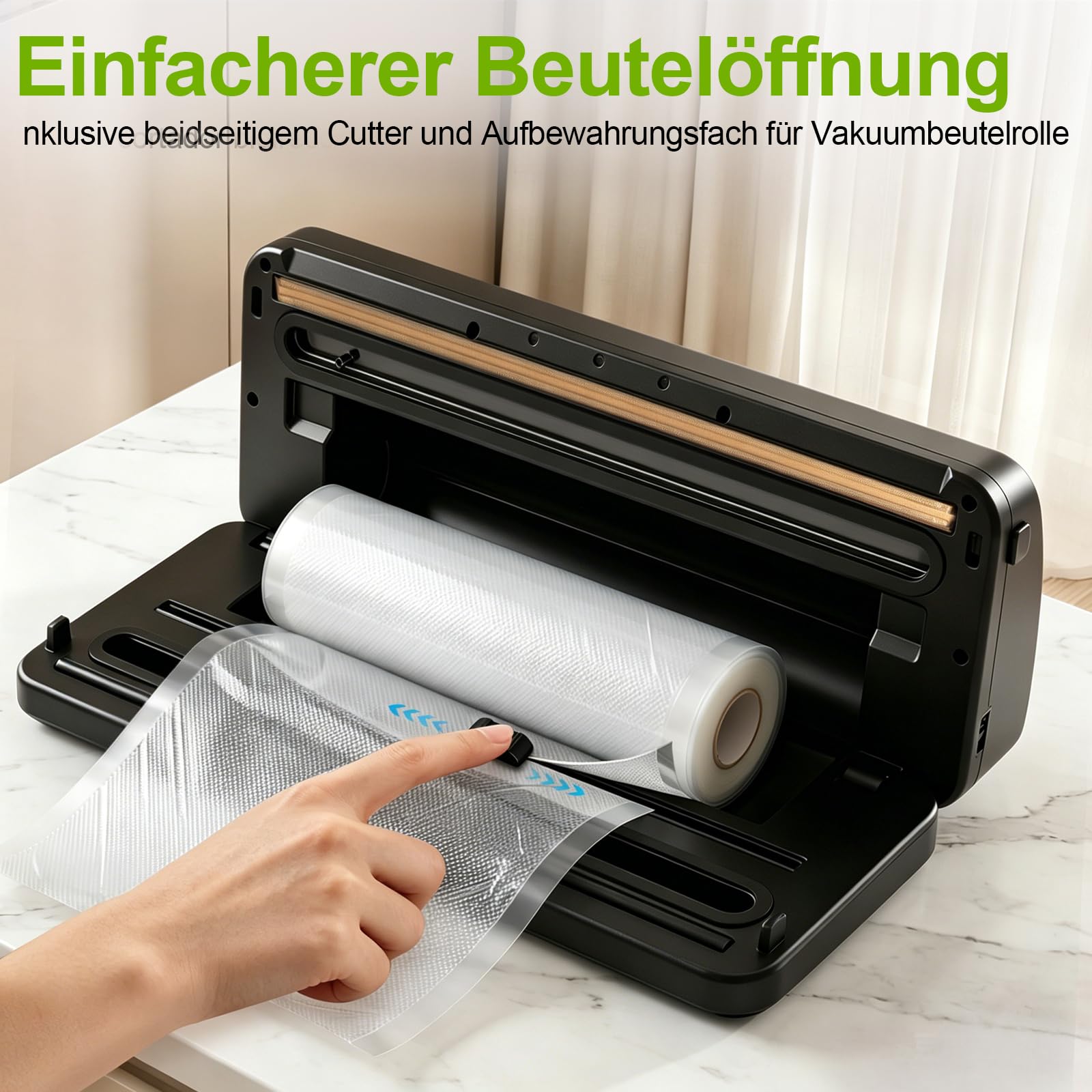 Vakuumiergerät für Lebensmittel, Automatisch Trocken- / Feucht Vakuumierer, Vacuum Sealer Machine mit Eingebautem Cutter, 20 Vakuumierbeutel, 1 Rollbeutel & Vakuumschlauch