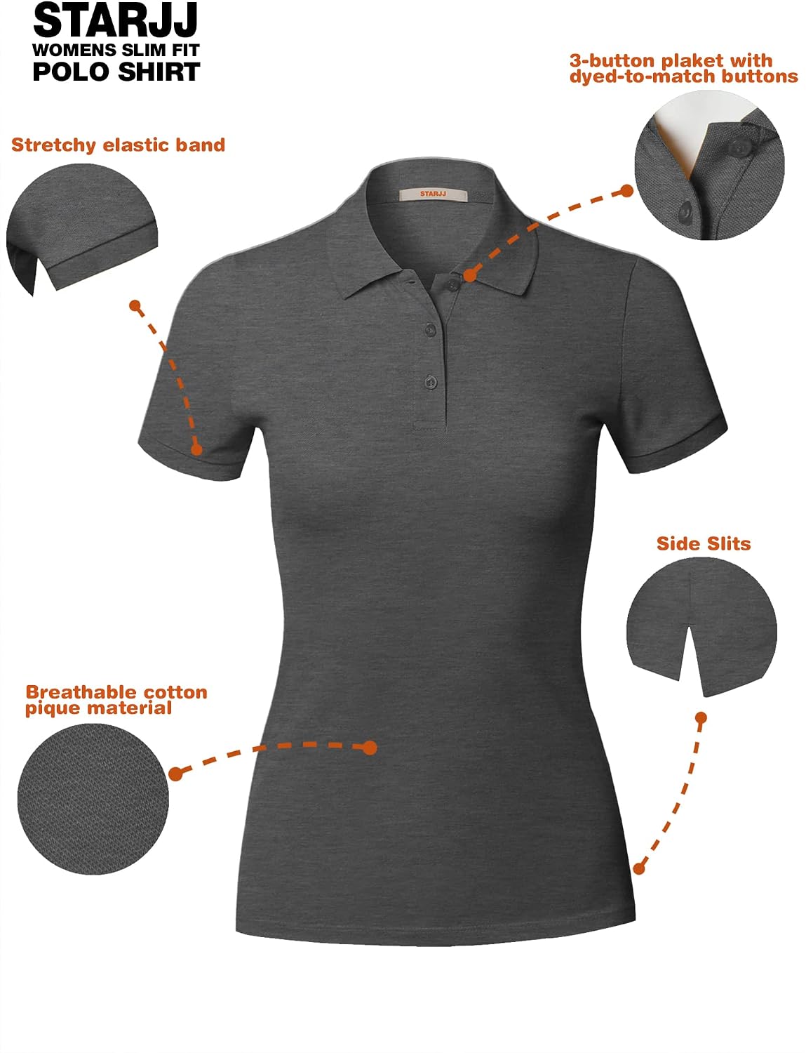 STARJJ Womens Slim Fit Golf Short Sleeve Breathable Pique Polo Shirt
