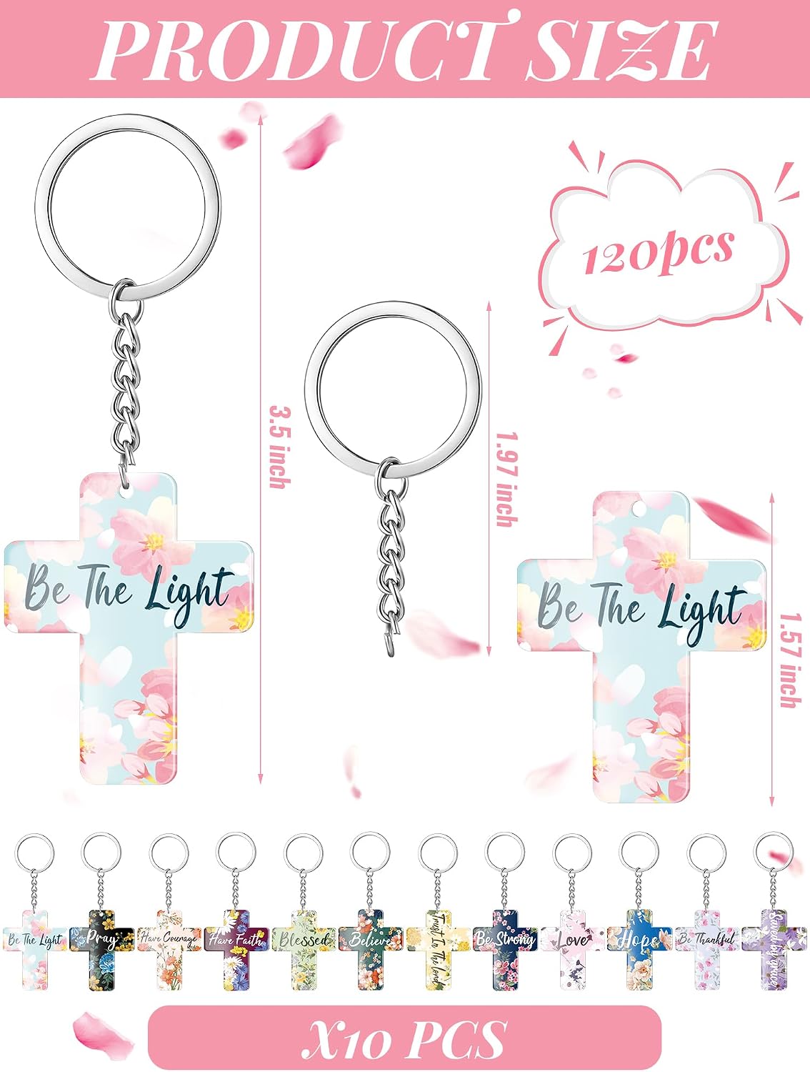 120 Pcs Christian Keychain Gifts Inspirational Bible Verse Women Keychain Bulk Acrylic Religious Cross Keyrings Floral Scripture Gifts Jewelry for Women Men