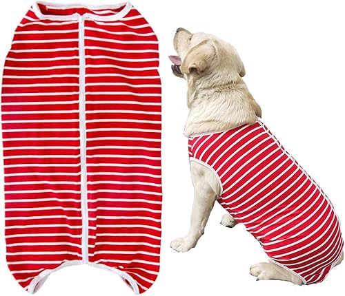 Vista 99 de Traje de recuperación para perros, camisa poscirugía para cachorros, ropa protectora de heridas para animales (rayas blancas y rosadas, XL)