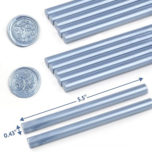 Miniatura 4 de Wasole 12 barras de cera de sellado de pistola de pegamento azul metálico, ideal para invitaciones de boda, tarjetas, sobres, envoltura de regalos