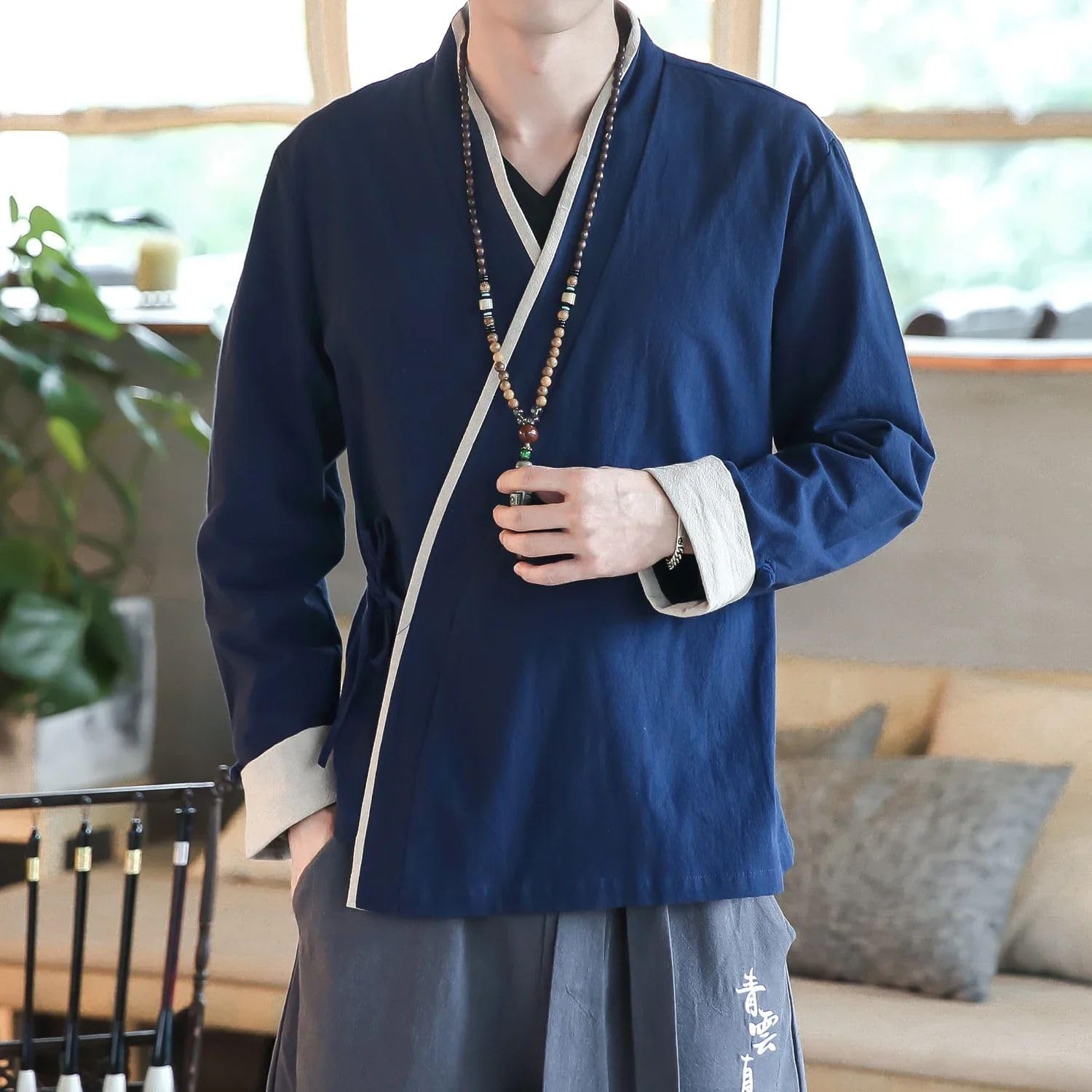 Men's Kimono Shirt Cardigan Traditional Men's Chinese Samurai Costume Casual Harajuku Kimono Streetwear Tops