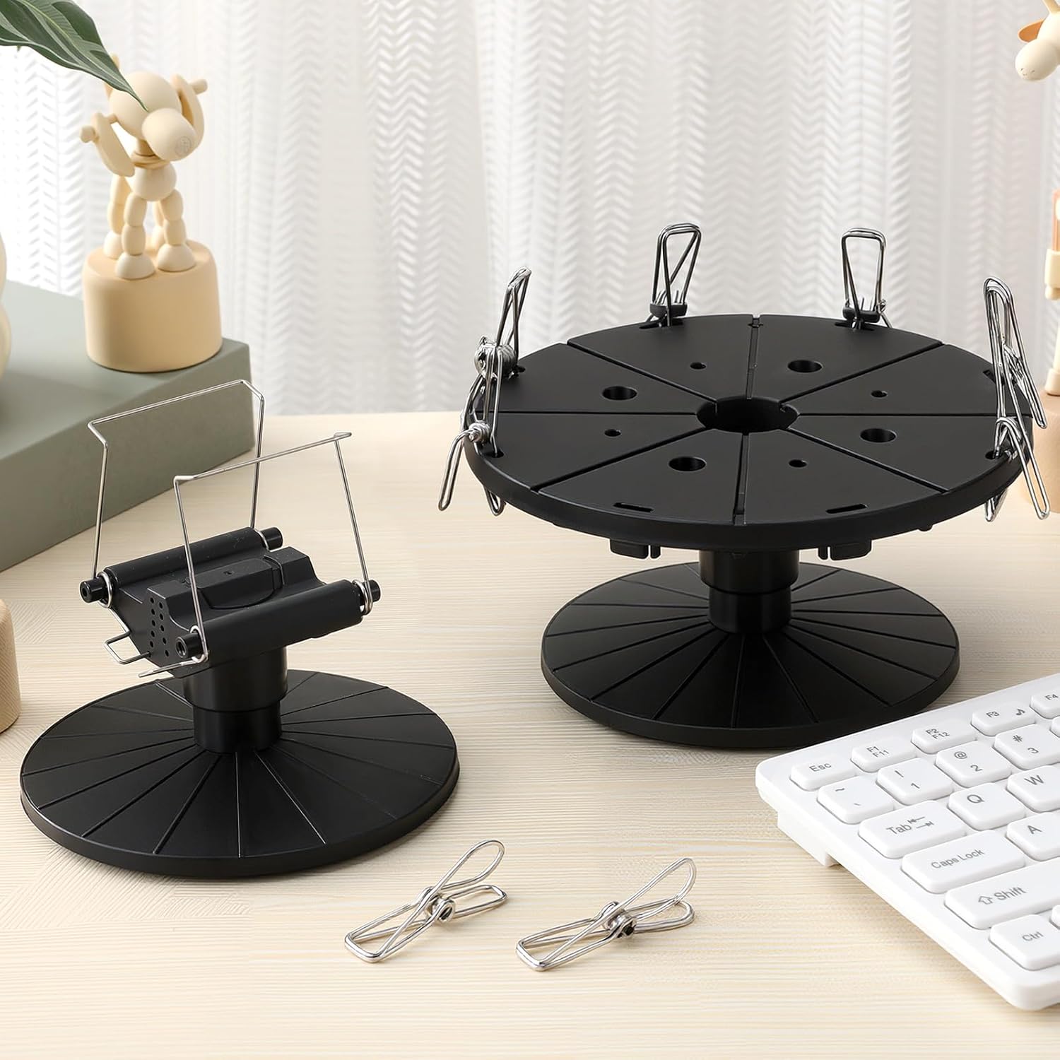 2 Sets Spray Work Painting Stands Rotating Model Painting Stand Holders with 8 Pcs Crocodile Clips Plastic Miniature Holder Base Tools for DIY Model Cars Airplanes Airbrush Hobby Parts