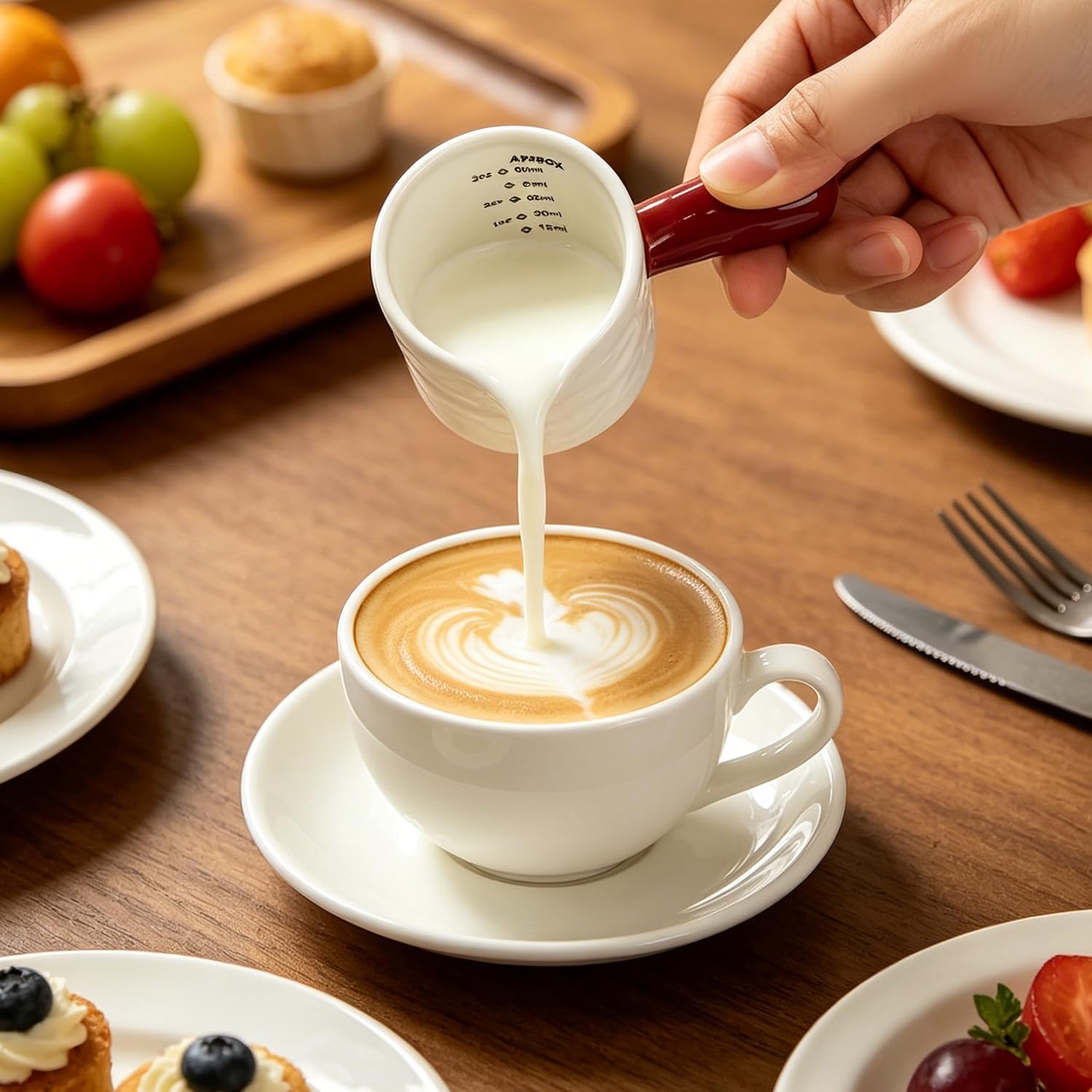 Ceramic Espresso Measuring Cup, Red Handle, 3oz