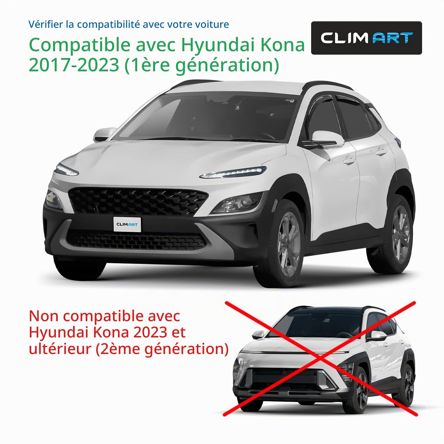 CLIM ART Déflecteurs pour/Compatible avec Hyundai Kona 17-23 - Canal 4Pc.
