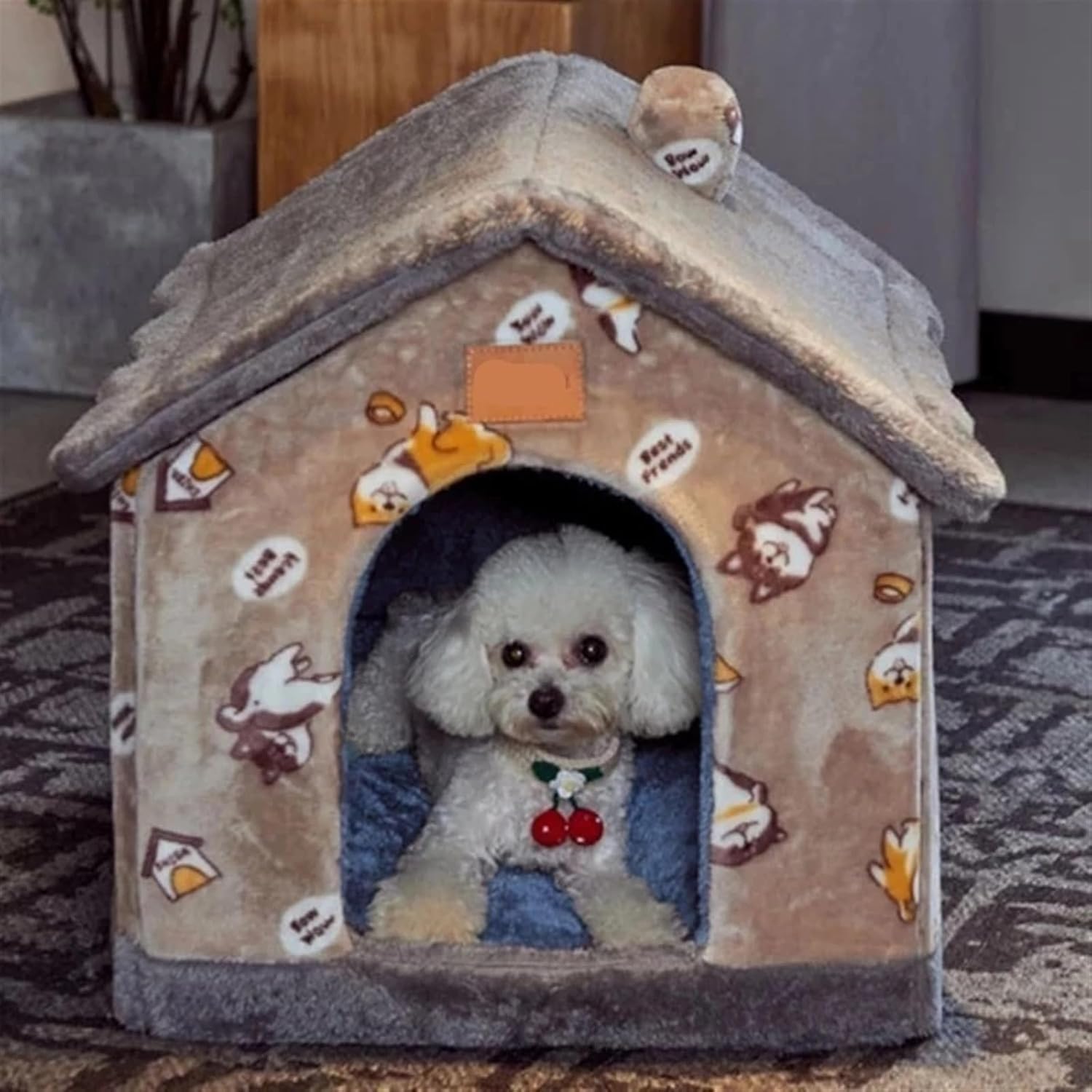 Pet Beds Dog House Dog Bed Pet Winter Small and Dogs Pet Supplies Puppy Cave Sofa (Color : Grey Stars, Size : M 48x40x39cm) (Little Dog M 48x40x39cm)