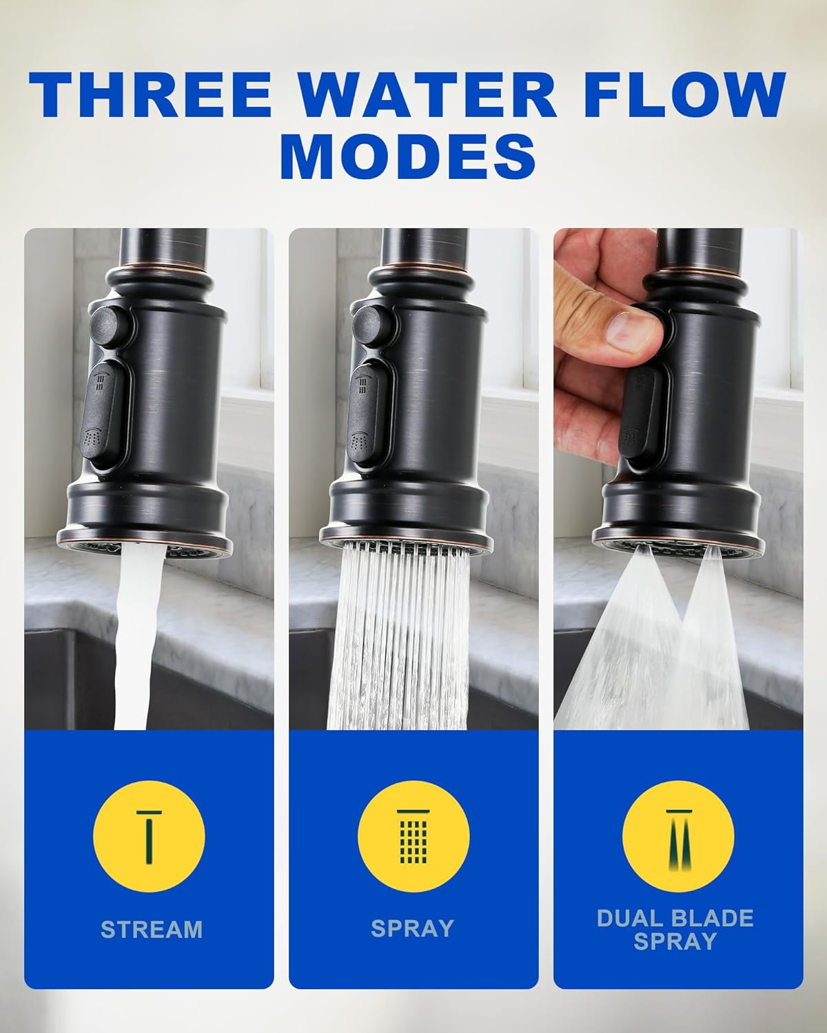 Kitchen Faucet Sprayer Head Replacement: 3 Function Pull Down Spray Head for Kitchen Faucet with 9 Adapters - Oil Rubbed Bronze Pull Out Faucet Spray Nozzle Compatible with American Standard