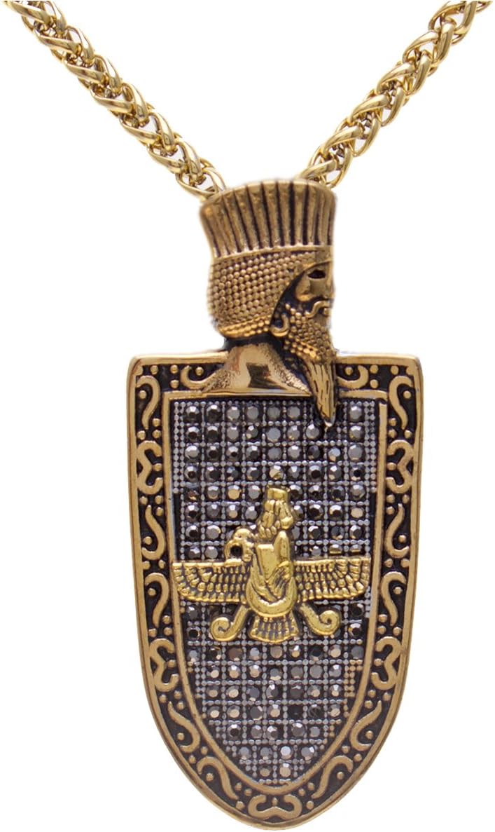 Gold Pt Cyrus The Great Farvahar Necklace Chain Persian Faravahar Gift Persia Farsi Parsi Art