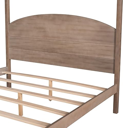 Miniatura 4 de Harper &amp; Bright Designs Cama con dosel Queen con cabecera y soporte de listones, cama con dosel de 4 postes tamaño Queen, marco de cama de
