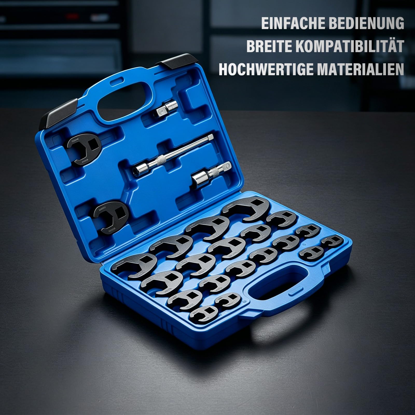 Hahnenfußschlüssel Satz, 24-tlg aus CR-MO Stahl, 8-32 mm, 3/8" und 1/2" Antrieb Drehmoment, Krähenfußschlüssel Set, Hahnenfußschlüssel-Set