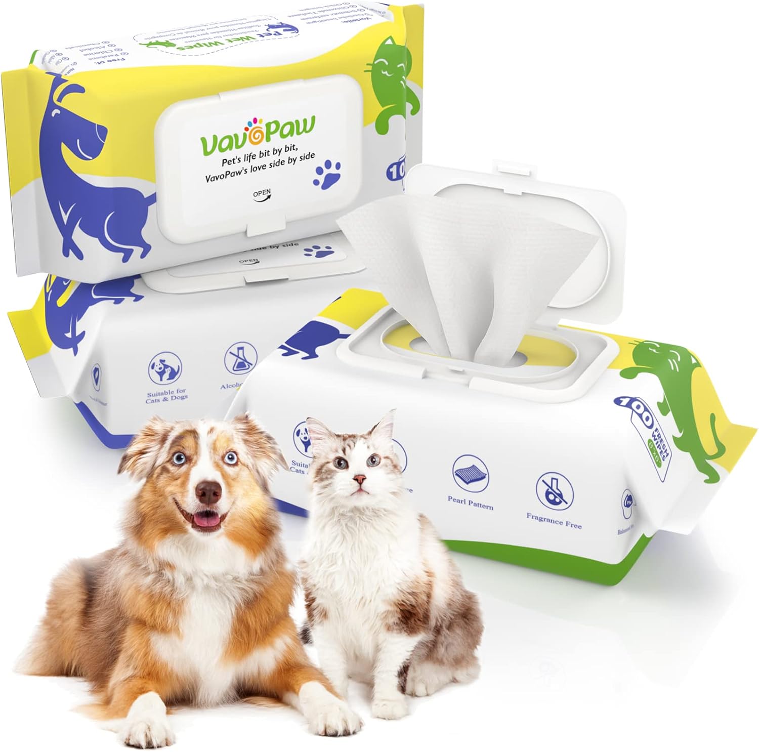 VavoPaw Pet Wipes for Dog Cat Dog Grooming Wipes for Cleaning Deodorizing Cat Wipes Hypoallergenic, Soft Dog Cleaning Wipes