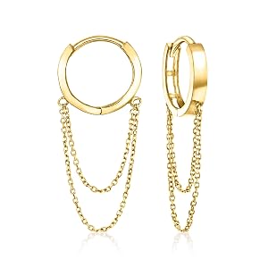 Ross-Simons 10kt Yellow Gold Cable-Chain Huggie Hoop Drop Earrings
