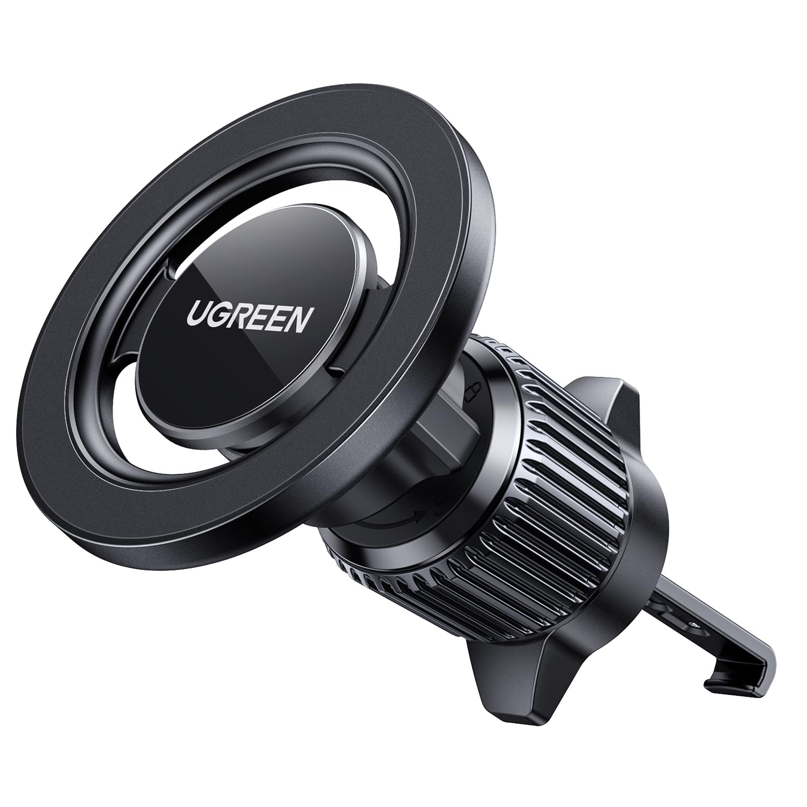 UGREEN Support Téléphone Voiture Magnétique pour MagSafe Porte Smartphone Voiture Rotatif à 360°avec Crochet Magnétique en Métal Compatible avec iPhone 17 Pro Max 16 15 Galaxy S25 S24, Noir