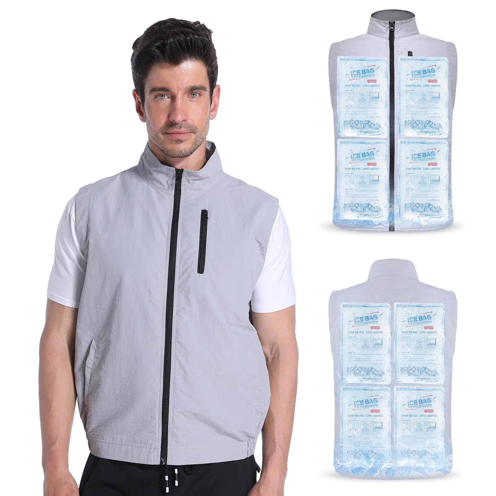 FERNIDA Gilet de refroidissement avec 24 poches de glace, pour homme et femme, en nylon, sans manches, vêtement cool pour l'été en plein air, temps chaud, chasse, travail, désherbage