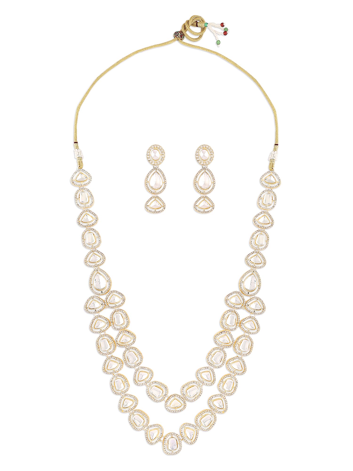 ZAVERI PEARLS Gold Tone Double Layered Austrian Diamonds & Artificial Stones Bridal Necklace & Earring Set For Women-ZPFK16925 (B0CN1BMK3W) Amazon Price History, Amazon Price Tracker