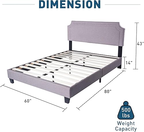 Miniatura 2 de Base de cama tapizada de 14 pulgadas con soporte de listones de madera, no necesita somier, color gris oscuro (Queen)
