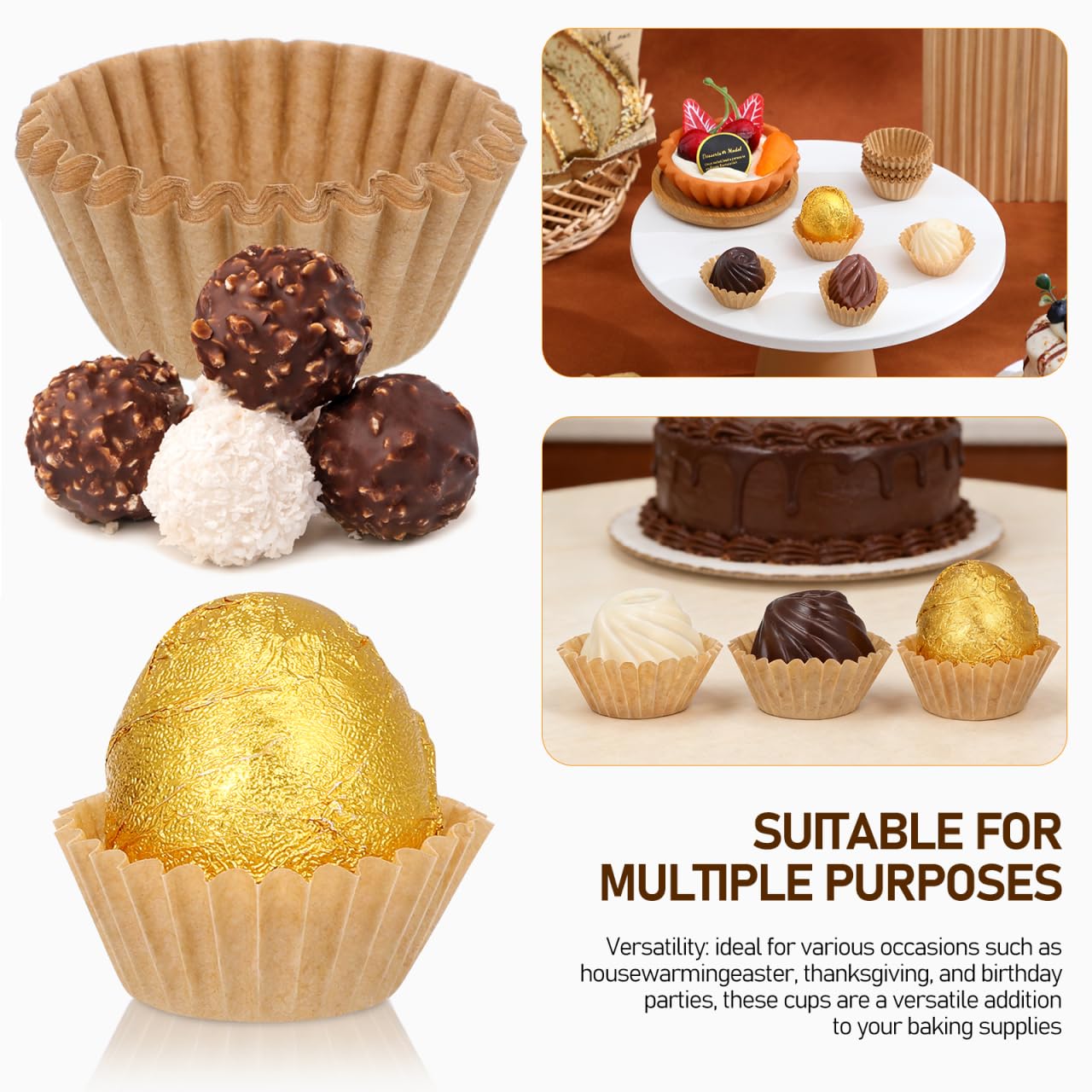 TOPBATHY Lot de 1 000 mini moules à muffins pour la cuisson chocolat, à la truffe, à la boulangerie, à la truffe, à la truffe, à la truffe, en papier, kaki, mini moules à gâteaux marron