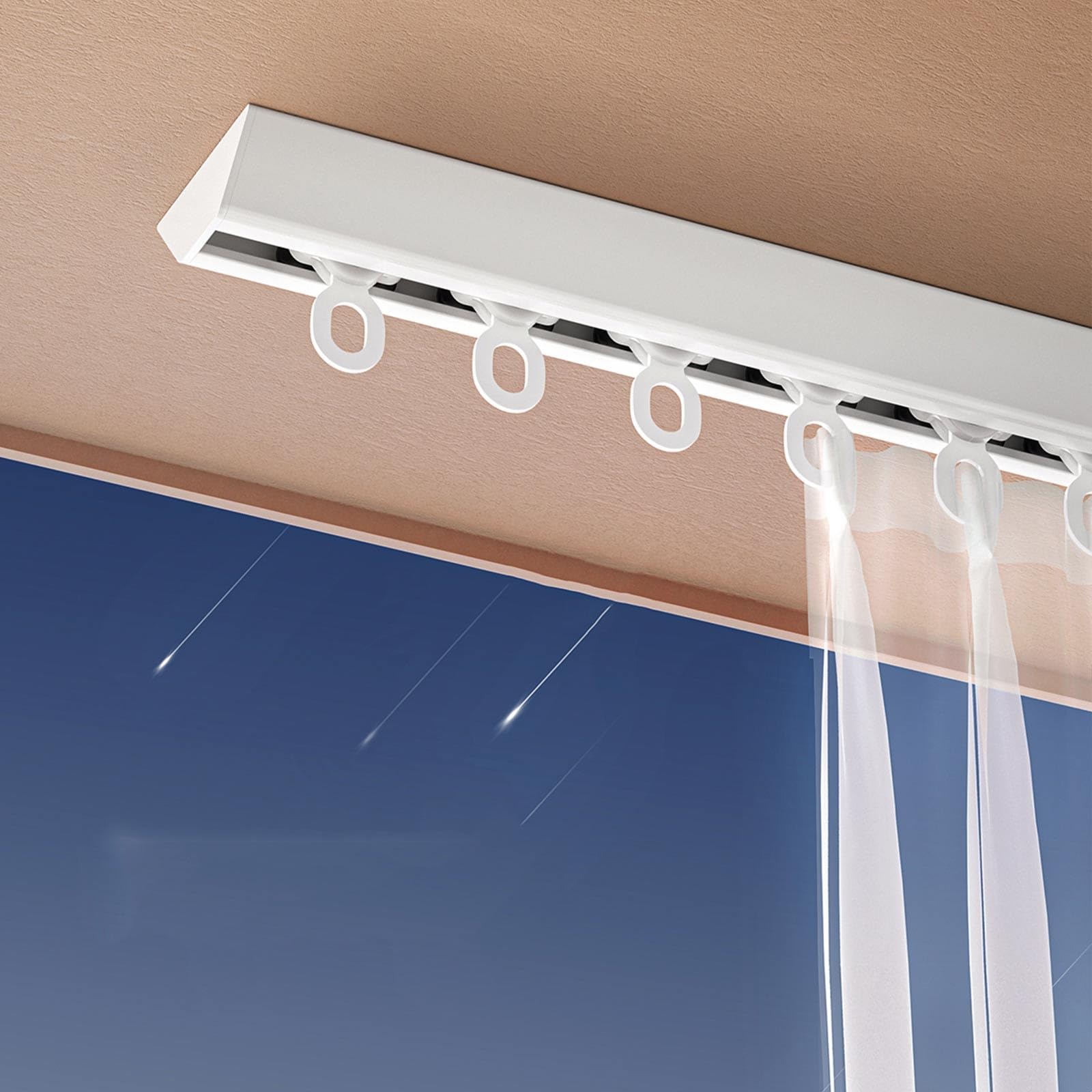 Tringle à rideaux auto-adhésive, 3 m, tringle coulissante en aluminium sans perçage pour salon et chambre à coucher, silencieuse, installation facile, blanc