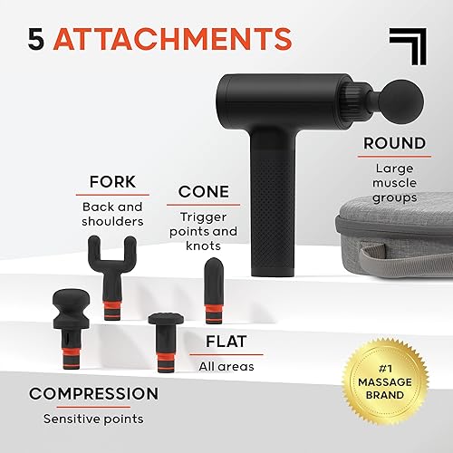 Miniatura 3 de Sharper Image Powerboost Exclusivo de Tienda Pistola de masaje de tejido profundo, 5 accesorios, motor silencioso, agarre ergonómico, masajeador de