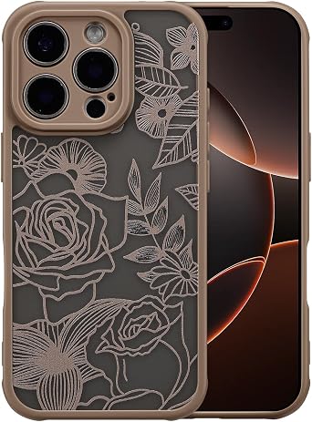 XIZYO for iPhone 16 Pro Max Case, Floral Rose Cute Phone Case for Women Girls Aesthetic Pattern Print Slim TPU Bumper Shockproof Protective Cover for iPhone 16 Pro Max 6.9 Inch, Brown