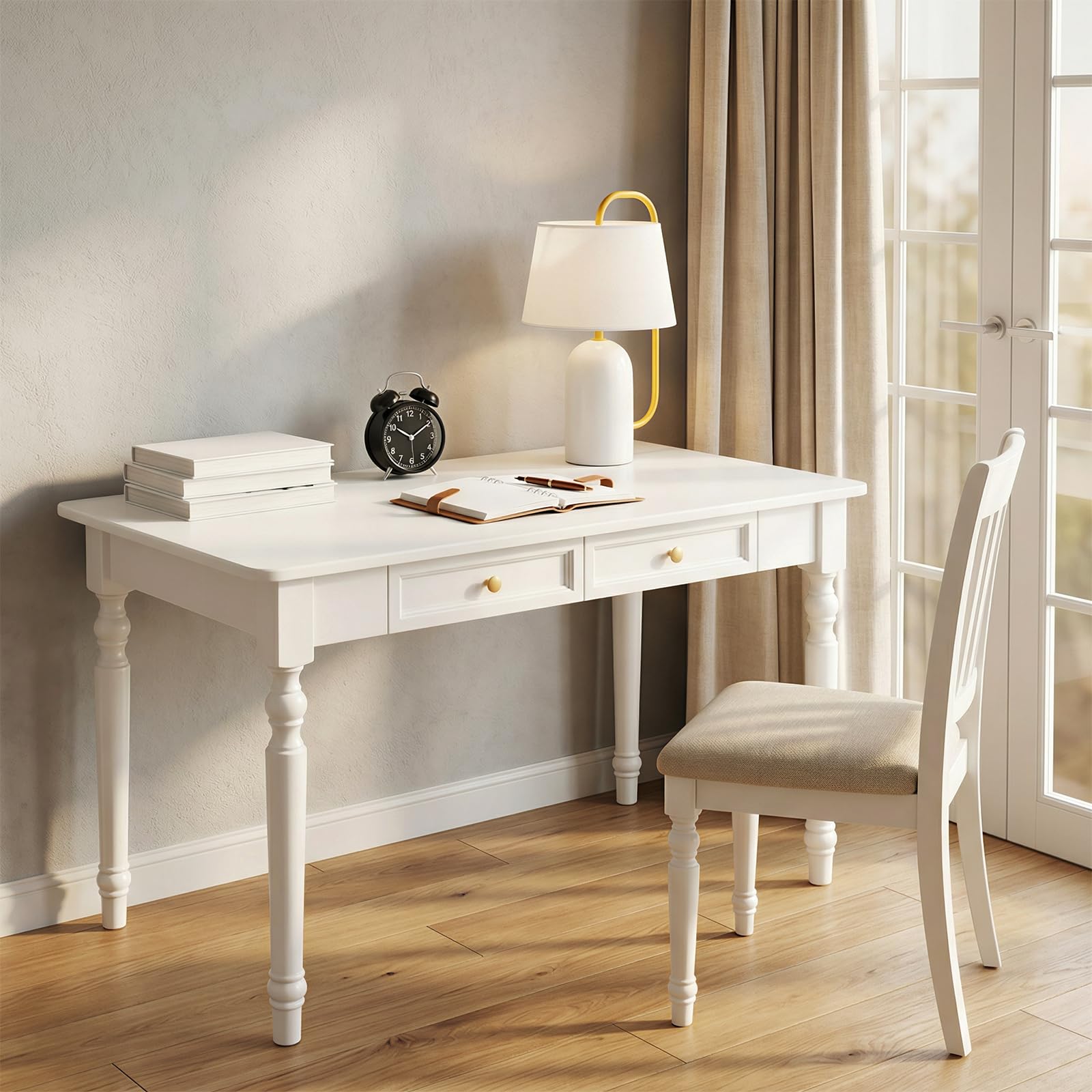 Scrivania in legno massello bianco 100 cm tavolo rustico segretario tavolo in legno di gomma con tavolo DersConsole per casa ufficio e camera da letto Fattoria Sle