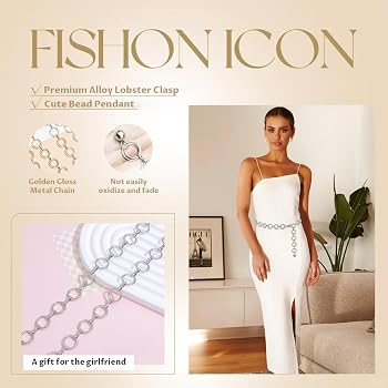Cintura Gioiello Donna In Metallo A Catena, Regolabile Oro/Argento, Stile Cowboy Boho