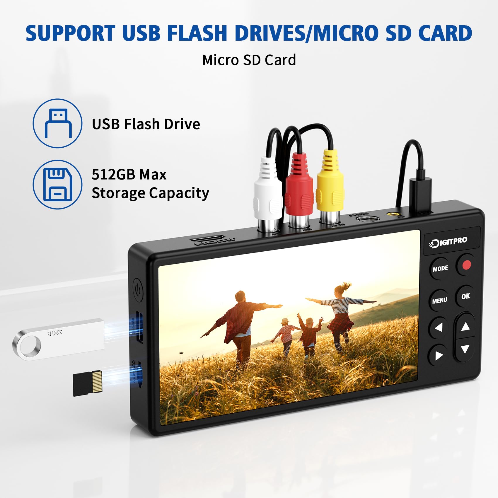 VHS to Digital Converter, HD 5" Große Leinwand VHS Digitalisieren Videorecorder, VHS Video Grabber Compatible with Mini DV, DVD Player, Blu Ray Player, Hi8, Camcorder, Kassette Tape, Gaming Consoles