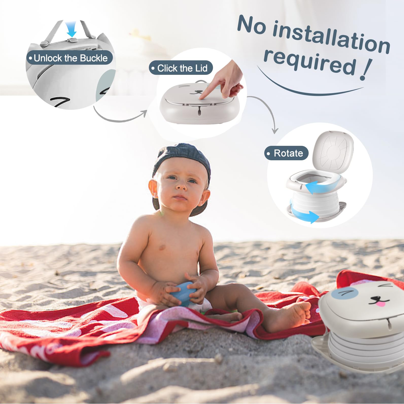 Pot de voyage pour tout-petits - Portable et pliable - Pour garçons et filles - Pour enfants - Intérieur et extérieur - Gris
