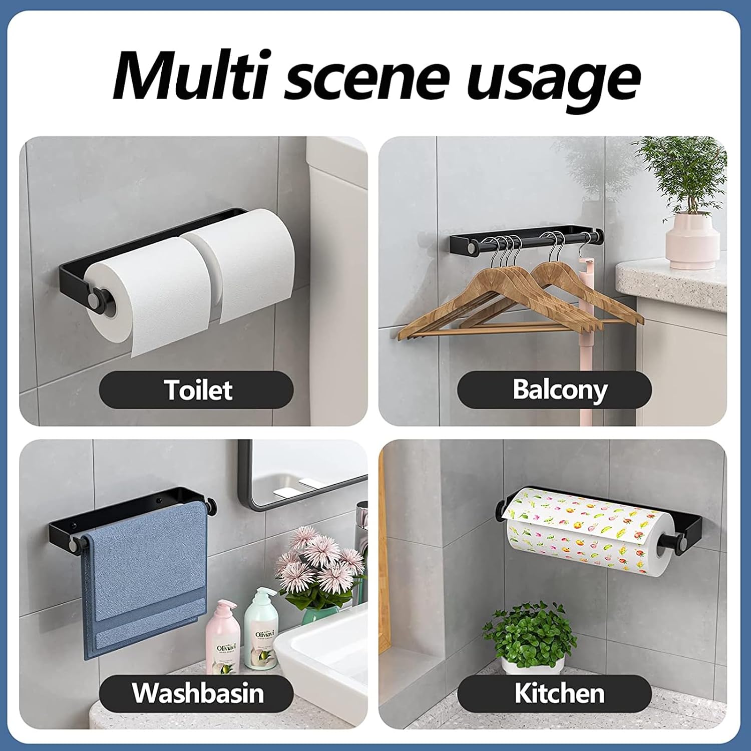 Aheucndg Under Cabinet Paper Towel Holder, Black | Self Adhesive, Wall Mount, for Kitchen or Bathroom, Paper Towel Rack