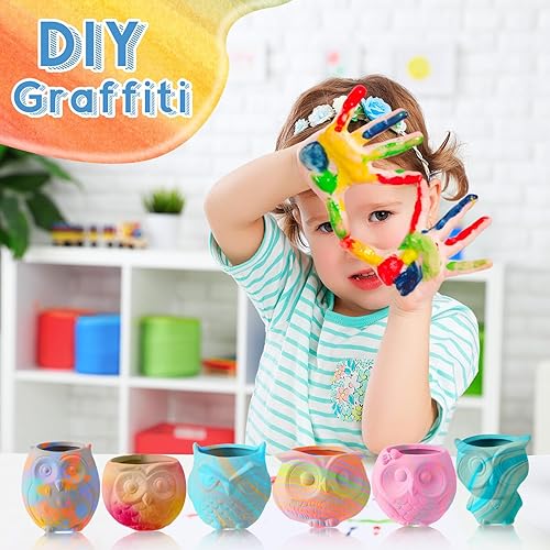 Miniatura 5 de Dandat 12 macetas de cerámica para suculentas de búho para pintar tus propias macetas de cerámica para suculentas con 2 juegos de pinturas pintables