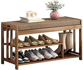 Organizador de almacenamiento de zapatos Banco de zapatos, estante organizador de zapatos marrón con espacio de almacenamiento abierto y asiento acolchado de lino, for entrada, pasillo, sala de estar