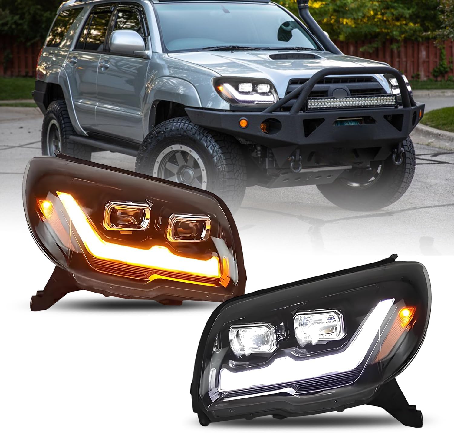 HCmotion LED Headlights For Toyota 4Runner 4th GEN 2003-2009,Front Lamp Assembly with Start Up Animation,Full LED with Sequential Turn Signal