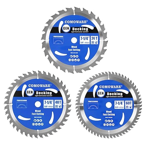 COMOWARE Combo de 3 hojas de sierra circular con eje de 58 pulgadas, marco TCT ATB 24T, corte transversal 40T, hoja de sierra con acabado 60T