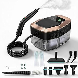 Steam Cleaner, 15s Heat-Up, 1.9QT Tank, 3Level Adjustable Handle, with 16PCS Accessories, Portable Steamer for Cleaning, Steam Cleaner for Home, Car Detailing, Dirt, Grease, Grout, Tile （blackgold）