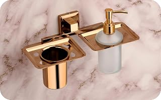 soap Dispenser with Toothbrush Holder for washbasin Liquid Dispenser and Brush Holder for Bathroom Tumbler Holders dispensers 40(304 Stainless Steel,Rose Gold Finish,Frosted Glass)