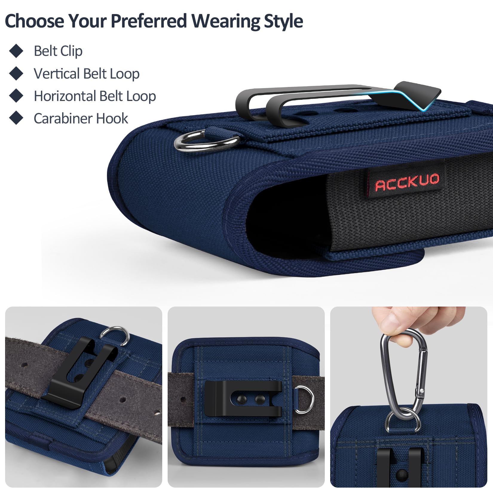 ACCKUO Funda con clip para cinturón y cierre magnético compatible con Samsung Galaxy Z Flip 4/5/6, funda de nailon para teléfono celular, color azul