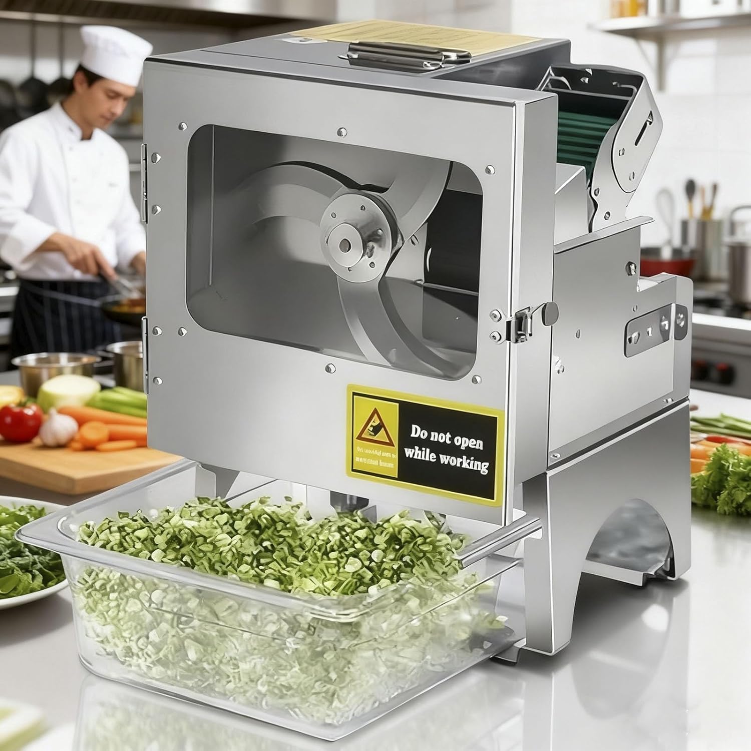 Electric Vegetable Cutter with Adjustable Thickness and Wide Feed Chute for Mincing Herbs and Vegetables