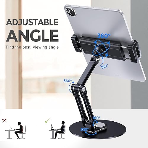Miniatura 3 de Soporte para tableta para iPad, ajustable con base giratoria de 360 grados para escritorio, soporte giratorio de aluminio para tableta compatible