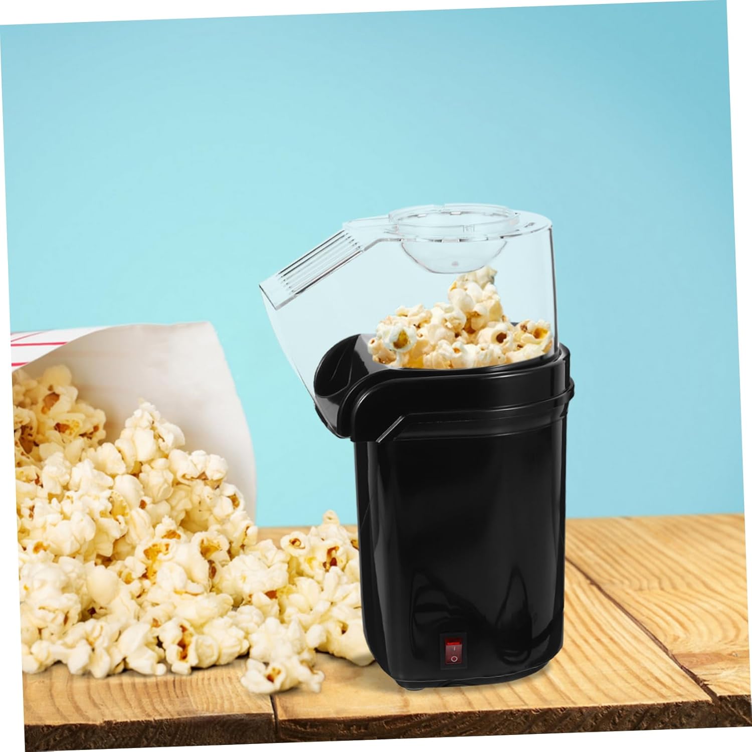 Electric Hot Air Popcorn Machine Automatic Kernel Healthy Snack Maker with Scoop for Adults Home Movie Party Black