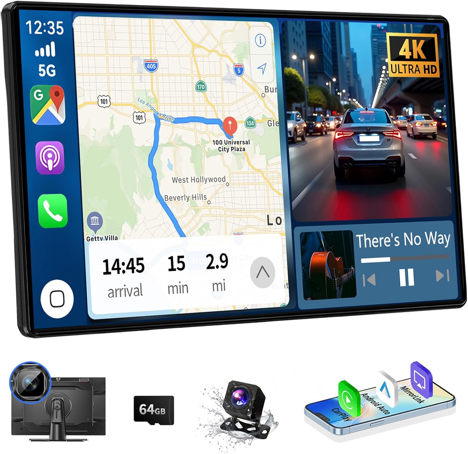 Wireless Carplay 11.3" A pple Carplay Screen for Car with 4K Dash Cam 1080P Backup Camera, Car Stereo for Carplay & Android Auto GPS Navigation/Bluetooth/Mirror Link/Voice Control/AUX/FM/Siri