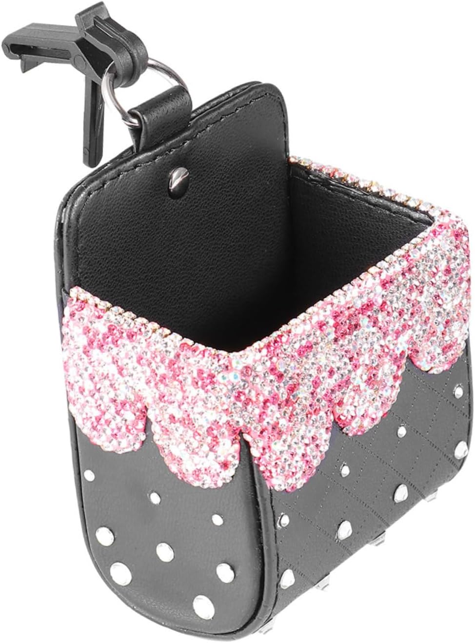 Sosoport Leather Rhinestone Car Seat Hanging Storage Pouch for Mobile Phone