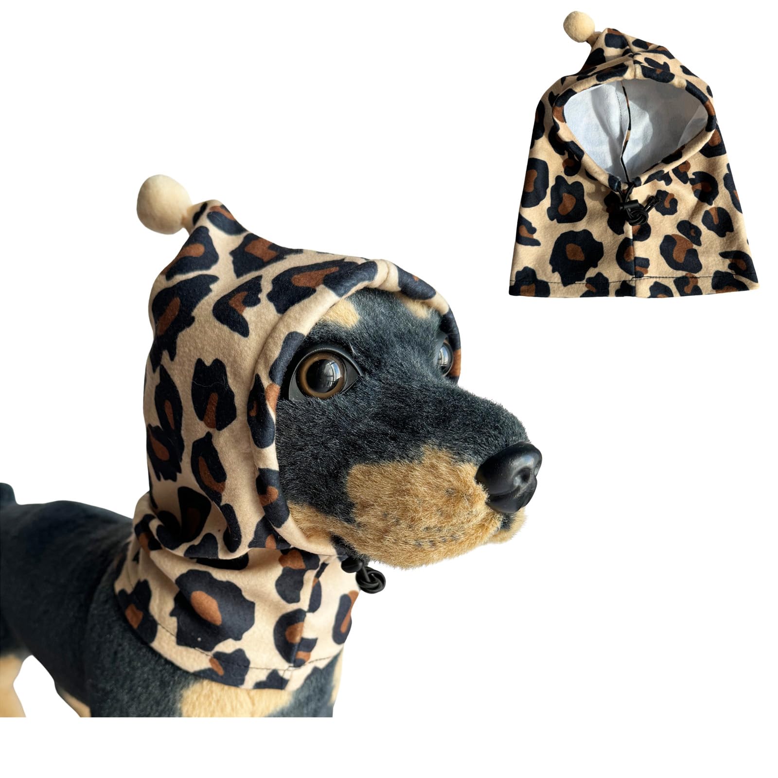 BT Bear Dog Hat,Soft Warm Fleece Dog Hats Calming Dog Ears Cover Windproof Quiet Ears for Small Dogs Medium Dogs,Leopard L