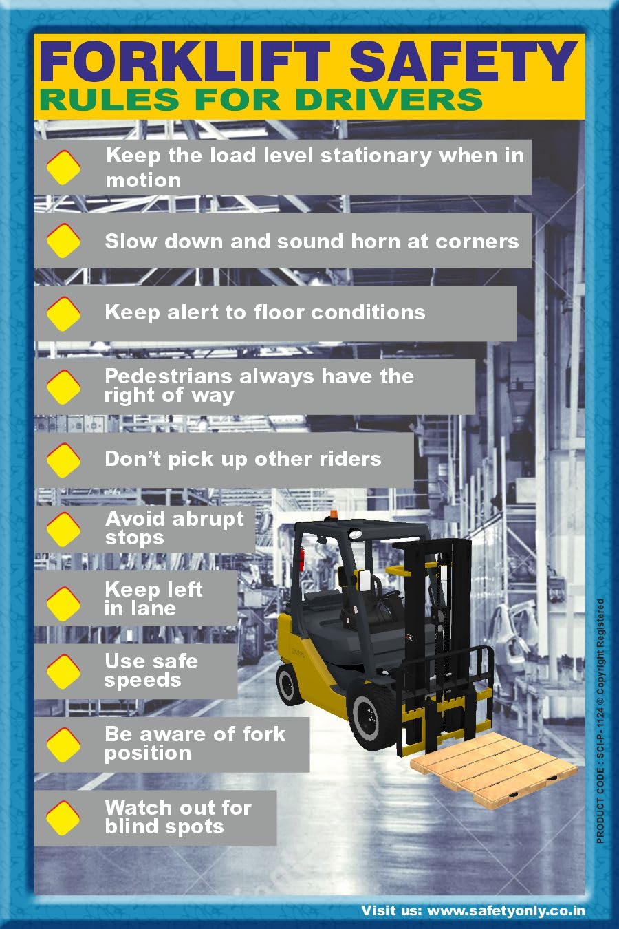 Forklift Safety Rules Poster – Industrial Wall Art Print for Drivers – Workplace Safety Awareness Decor for Factories & Warehouses (Multicolor, 2x3 Feet, Star Flex - Unframed)-image-26