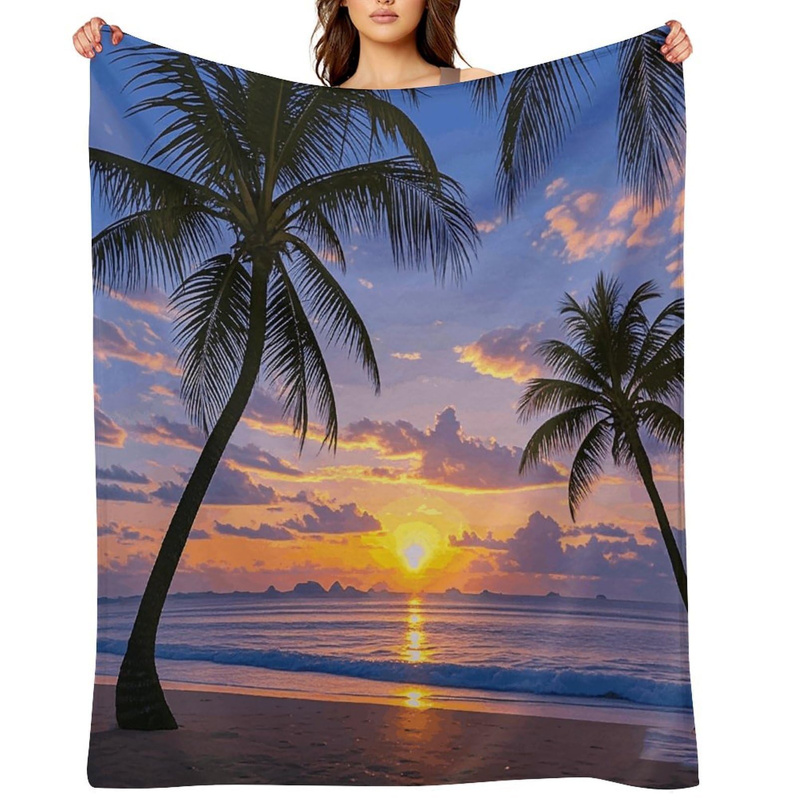 Palm Tree Sunset Throw Blanket for Couch and Bed Super Soft Warm Lightweight Throw Blankets Cozy Fuzzy Flannel Blanket Personalized Decorative Blankets for Sofa Decor 60"x80"