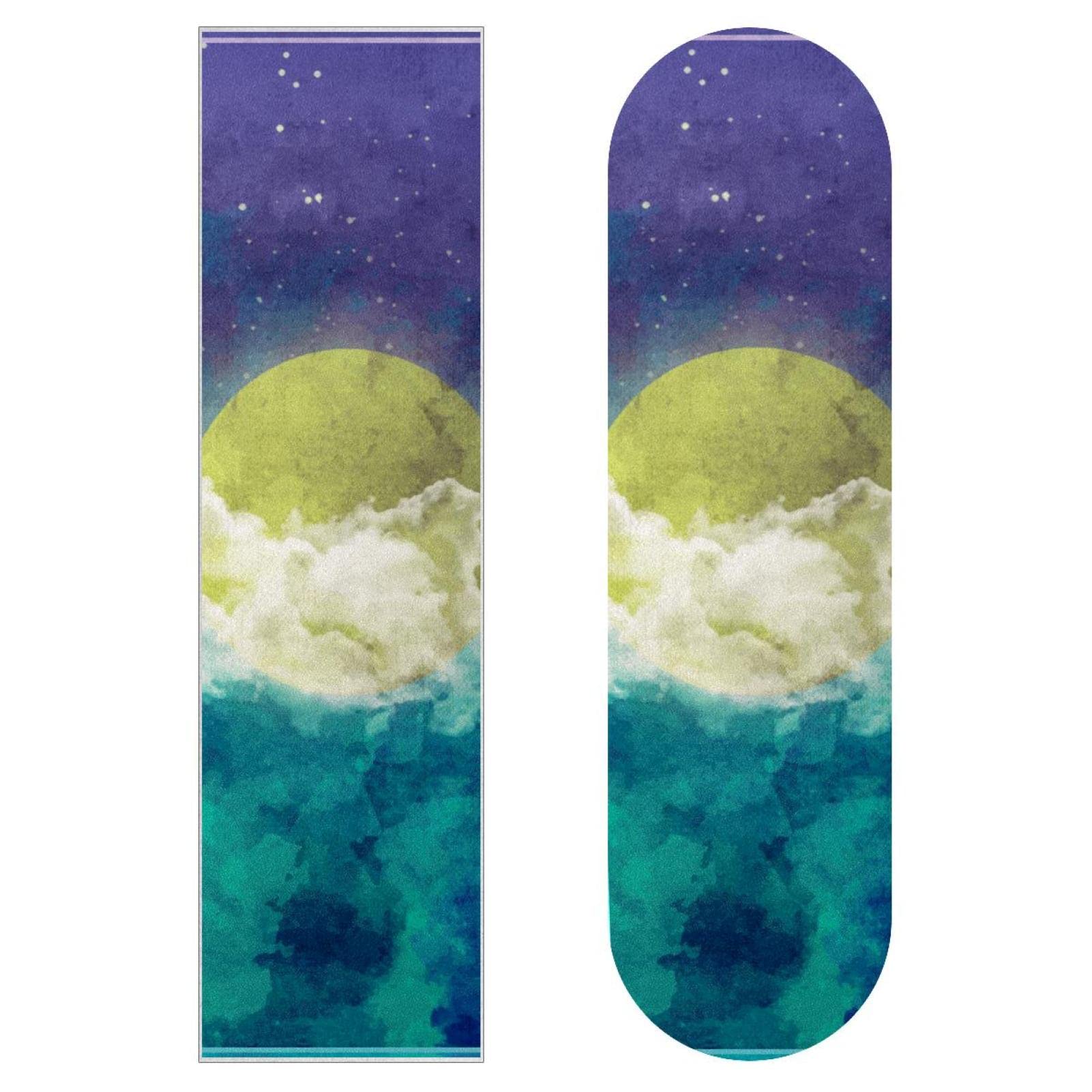 Watercolor Moon Cloud Space Skateboard-Griptape, Schleifpapier, Longboard, Aufkleber, Scooter, Deck, Sandpapier, 2 Stück